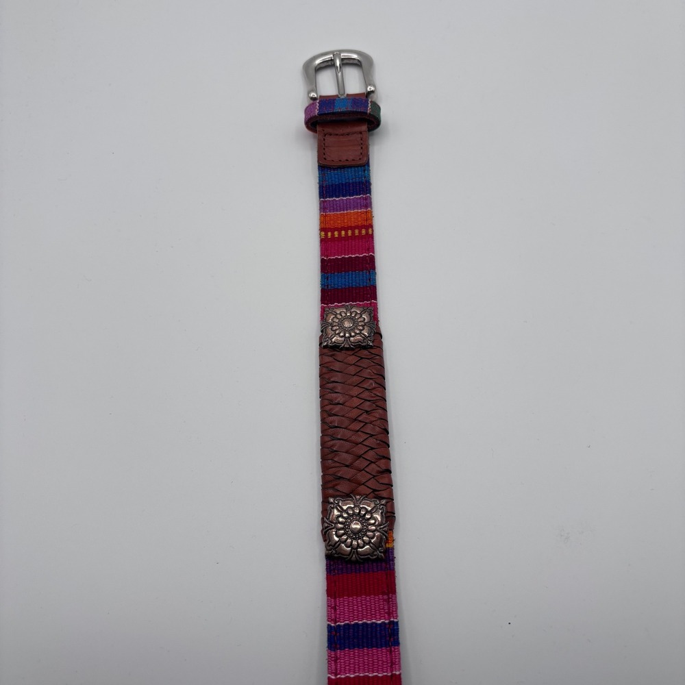 Vintage 90s Fossil Belt Womens M Multicolor Woven Leather Concho Boho Western - Picture 2 of 7